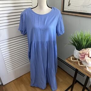 Vintage 90s PERIPHERY Womens Dress Large Blue Maxi Cotton Bohemian Retro Summer